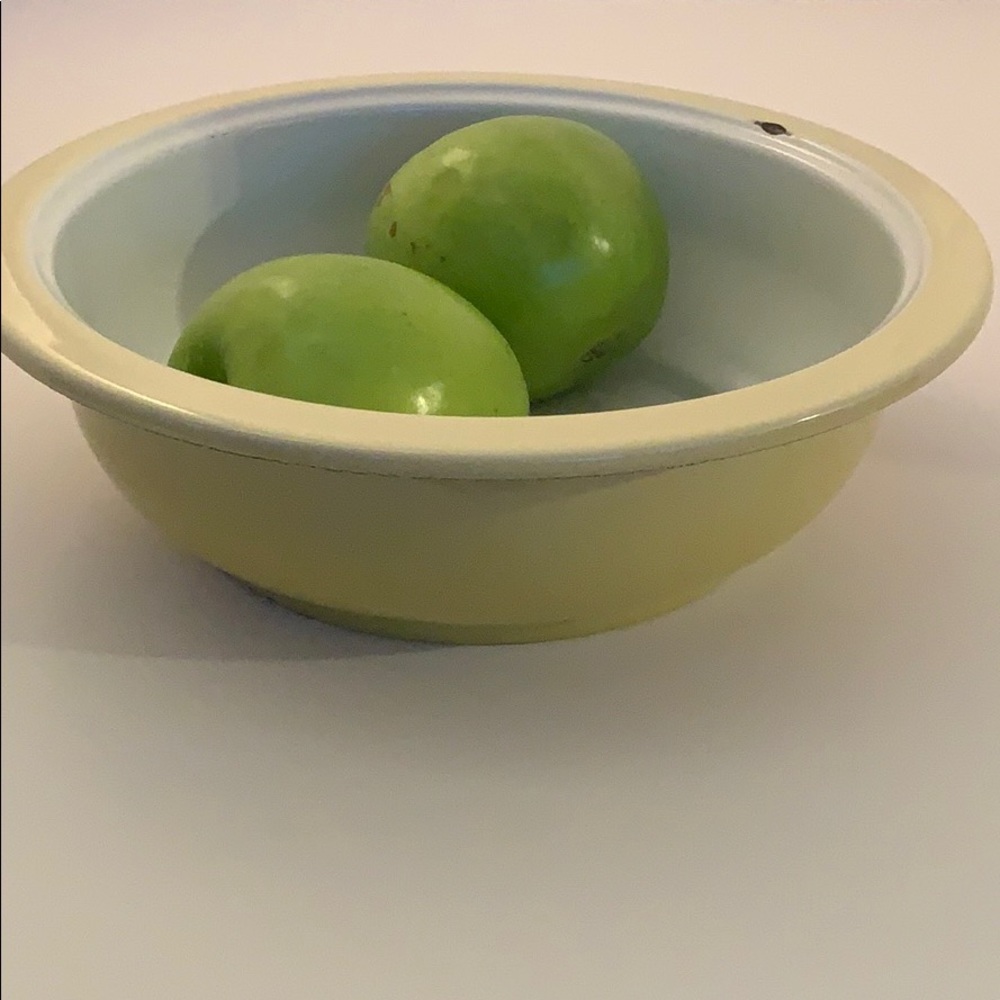 Vintage Yellow Enamel Rustic Mixing Bowl